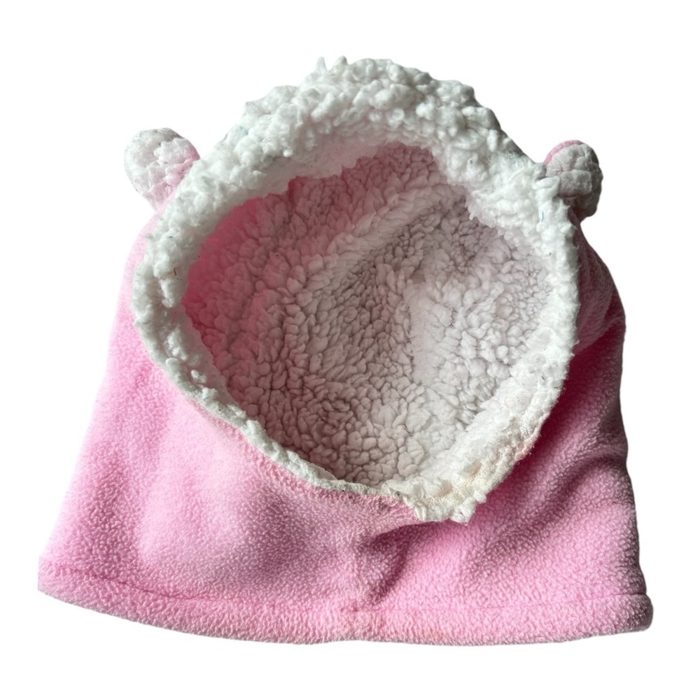 Pink Fleece and White Faux Fur Balaclava 12-24 Months for Toddler Girl